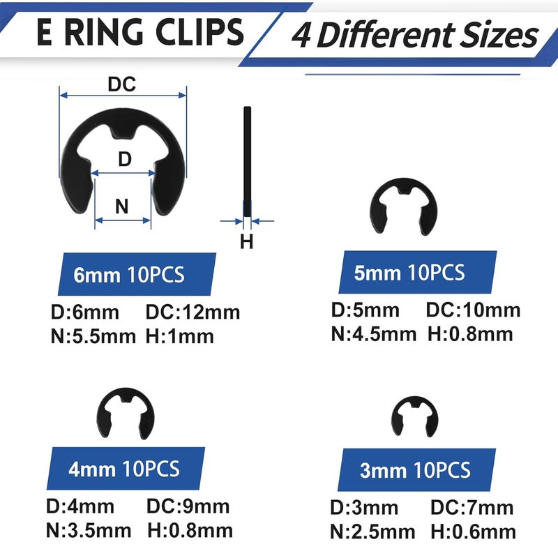 Sopnom E Clip Tool, E Clips Removal and Installation Assortment Kit Tool Set, Exchangeable 4 Sizes (3/4/5/6mm) Clip Rings Kit & 40Pcs E Clips - Image 5